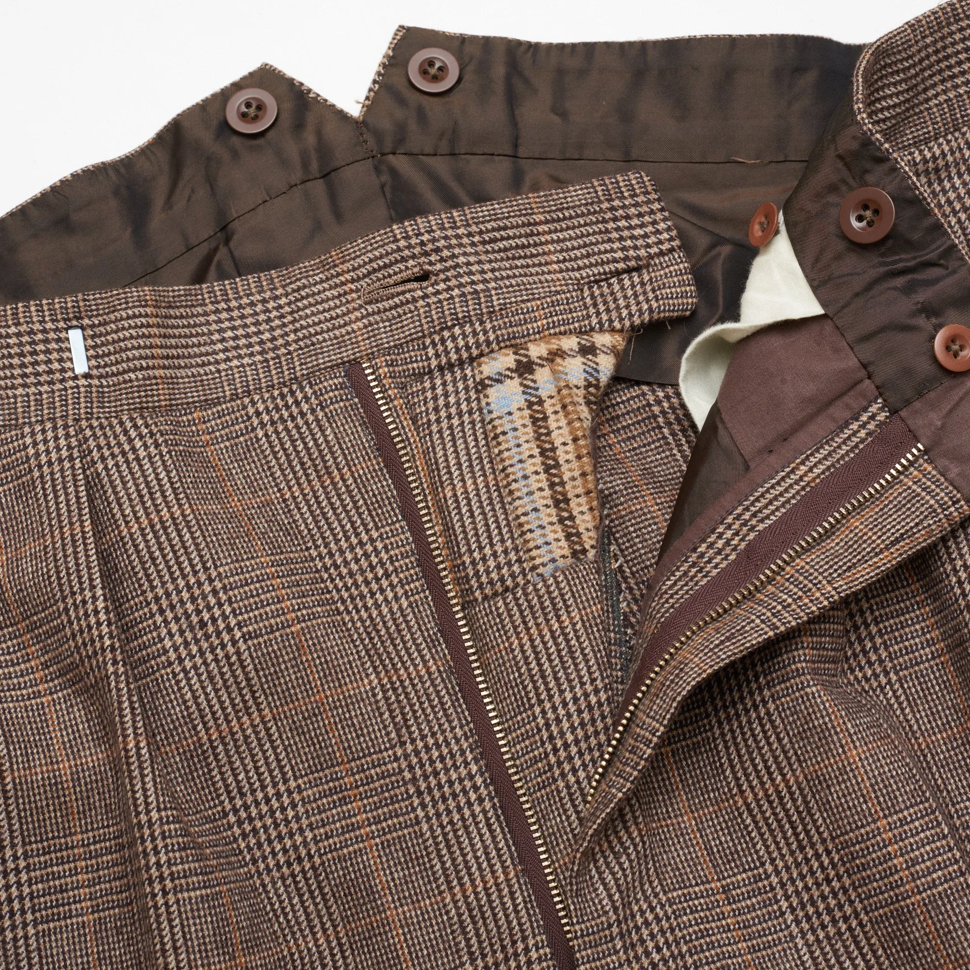 ANDERSON & SHEPPARD Brown Prince of Wales Wool 3 Piece Suit US 44