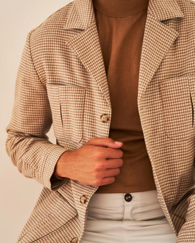 PIETRA SALATA Napoli John Beige Pied de Poule Wool Jacket Car Coat NEW Slim