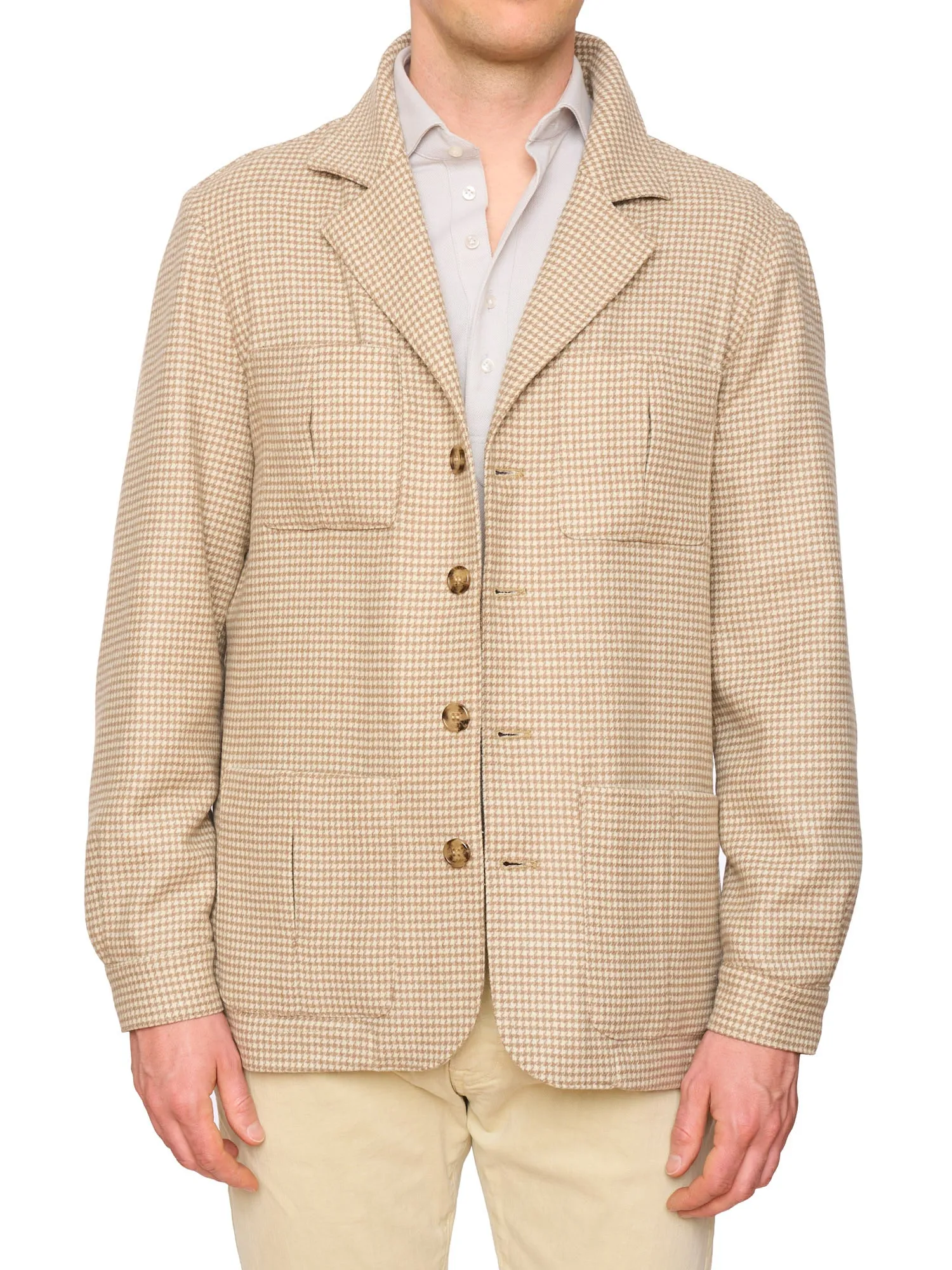 PIETRA SALATA Napoli John Beige Pied de Poule Wool Jacket Car Coat NEW Slim
