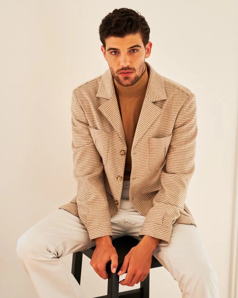 PIETRA SALATA Napoli John Beige Pied de Poule Wool Jacket Car Coat NEW Slim