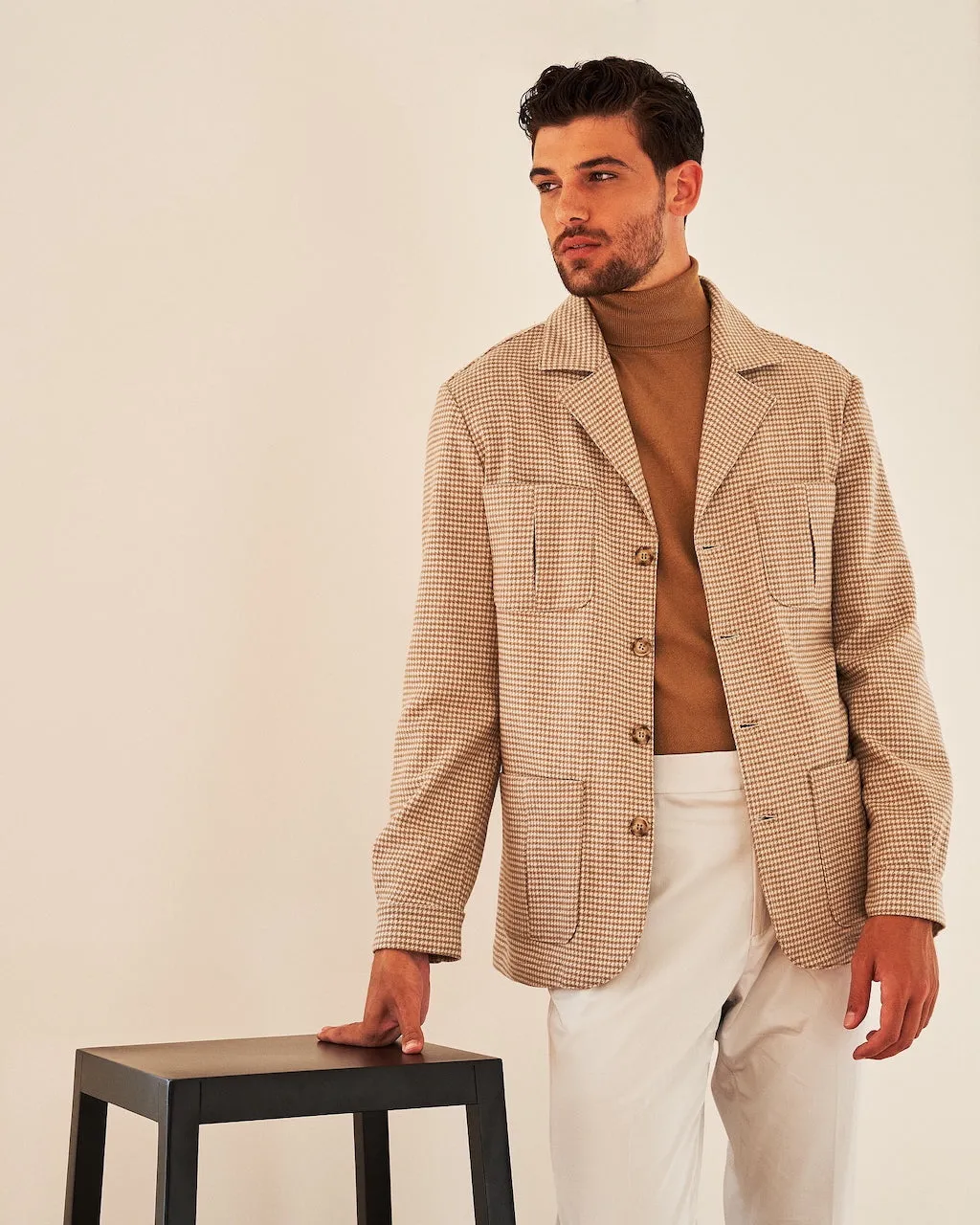 PIETRA SALATA Napoli John Beige Pied de Poule Wool Jacket Car Coat NEW Slim