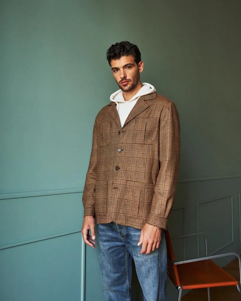 PIETRA SALATA Napoli John Brown Prince of Wales Wool Travel Jacket NEW Slim
